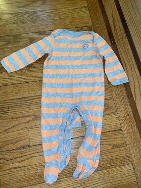 Okie Dokie Orange & Gray Striped Baby One-Piece Footie size 9 months